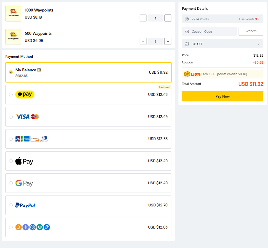 タイルサバイバル 決済手段選択画面